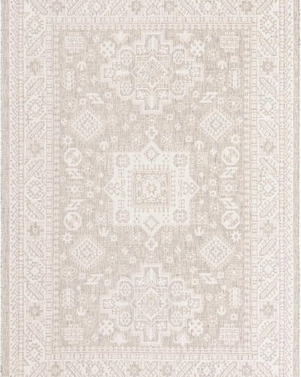 Rugs.com Outdoor Aztec Collection Rug – 7' x 10' Light Gray Flatweave Rug Perfect for Living Rooms, Large Dining Rooms, Open Floorplans