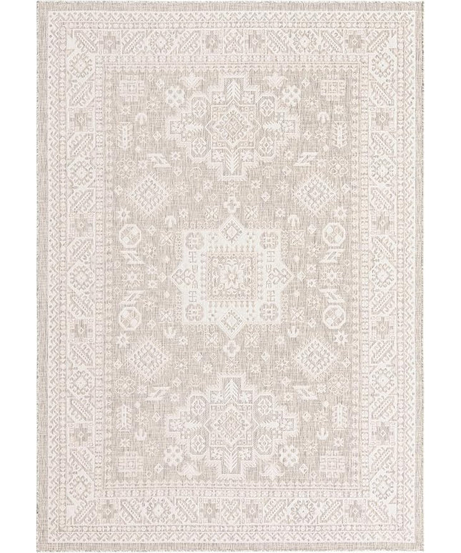 Rugs.com Outdoor Aztec Collection Rug – 7' x 10' Light Gray Flatweave Rug Perfect for Living Rooms, Large Dining Rooms, Open Floorplans