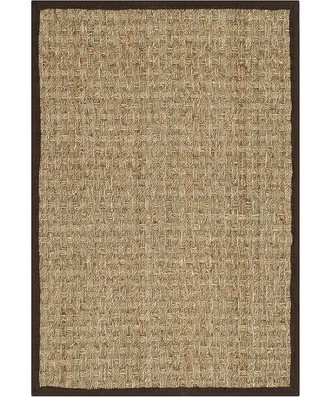 SAFAVIEH Area Rug 2x3 - Natural Fiber Collection - Natural & Dark Brown, Seagrass, Basketweave Pattern with Border (NF114K)