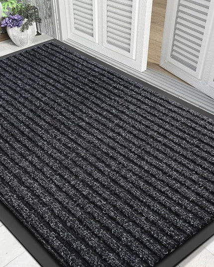 Yimobra Front Door Mat Outdoor Indoor Entrance, 100% Waterproof All-Season All Weather Doormat, Welcome Matt Outside Entry, Non Slip, Low Profile, Heavy Duty Patio Porch Floor Mats,47 x 32,Black Grey