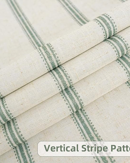 DriftAway Farmhouse Linen Blend Blackout Curtains 96 Inches Long for Bedroom Vertical Striped Printed Linen Curtains Thermal Insulated Lined Treatments for Living Room 2 Panels W52 x L96 Loden Green