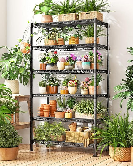 REIBII 6-Tier Storage Shelves Metal Shelving for Storage Load 1000 LBS,Wire Shelves Heavy Duty Shelving Unit Adjustable Pantry Shelf Bathroom Kitchen Garage 24" W x 14" D x 71" H, Black