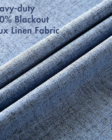 MIULEE Linen Texture Curtains for Bedroom Solid 100% Blackout Thermal Insulated Stone Blue Curtains Grommet Room Darkening Curtains/Drapes for Living Room Nursery 52x63 Inch (2 Panels)