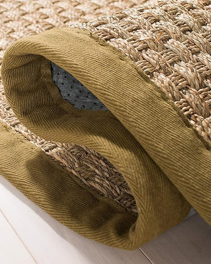 SAFAVIEH Natural Fiber Collection Area Rug - 2'6" x 4', Natural & Olive Green, Seagrass, Basketweave Pattern with Border (NF114G)