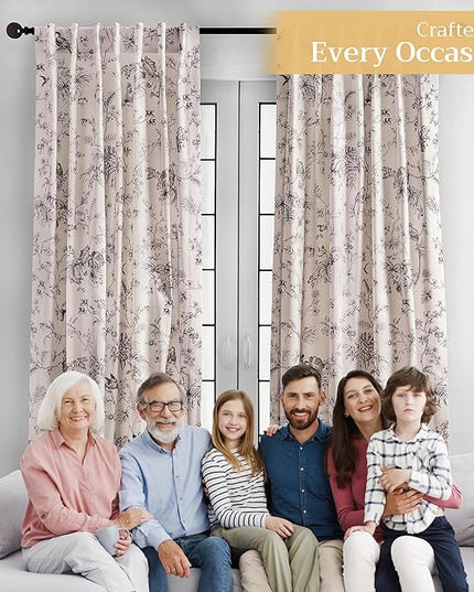 Maison d' Hermine Curtains for living room 100% Cotton 108 inch length Two Panels Light Filtering Toile Curtains for Bedroom Windows with rod and loop Pockets Drapes (Jouy Paradise Grey, 50"W x 108"L)