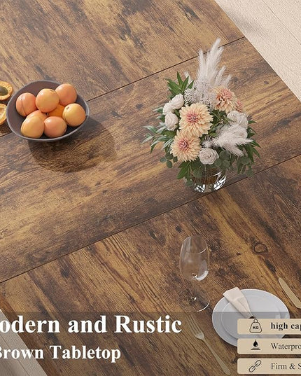HSH 78” Dinner Table for 6 to 8, Large Wood Rectangular Dining Table, Rustic Kitchen Table only with Black Strong Base, Industrial Dining Room Table for Home Gathering Office, Rustic Brown, 78.74 in