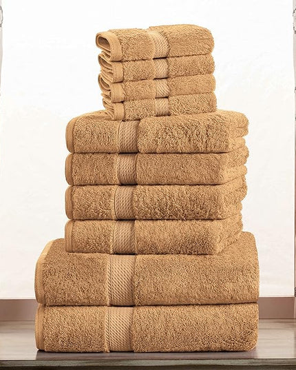 Superior Egyptian Cotton Pile 10 Piece Towel Set, Includes 2 Bath, 4 Hand, 4 Face Towels/Washcloths, Ultra Soft Luxury Towels, Thick Plush Essentials, Guest Bath, Spa, Hotel Bathroom, Rust