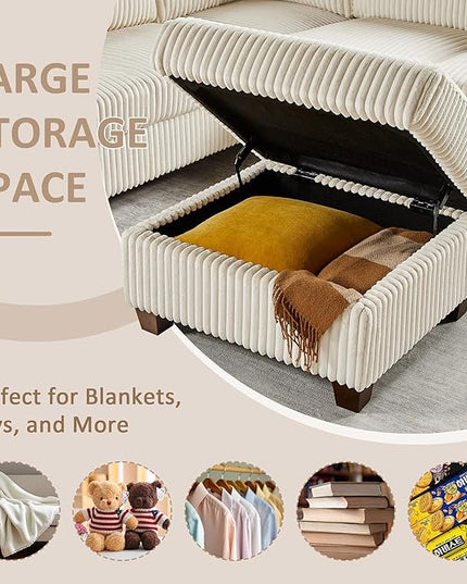 Modular Sectional Sofa Couch, L-Shape Corduroy Couches 6 Seat with Storage Ottoman, Modern Corner Sofa Memory Foam Sectional Cloud Couches for Living Room, Bedroom, Apartment, Office (Beige)
