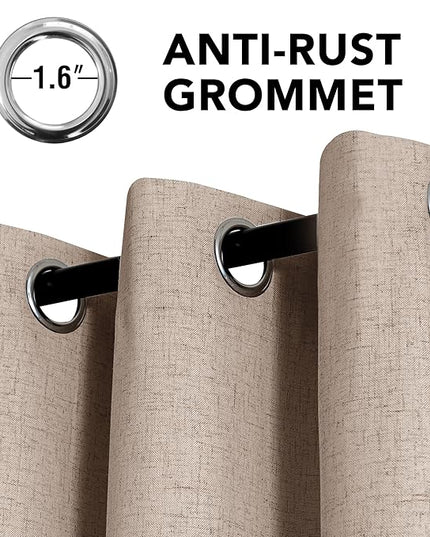 H.VERSAILTEX Linen Curtains 100% Blackout Curtains for Bedroom 63 inch Long Full Light Blocking Nature Linen Blended Window Curtains for Living Room Nickel Grommet (2 Panels, Heathered Sand)