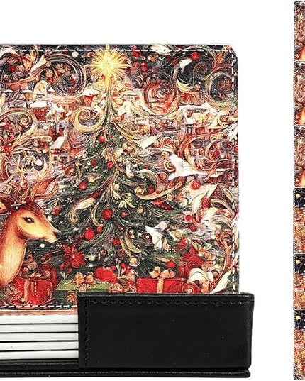 Christmas Coasters Square Leather Drinks Coaster Set with Holder for Coffee Table Bar Home Decor 4 Inches Set of 6