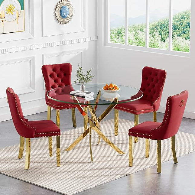 HomVent Round Glass Dining Table Set for 4, Modern Tempered Glass Kitchen Table Set and Chairs, Round Glass Dining Room Table Set for Kitchen