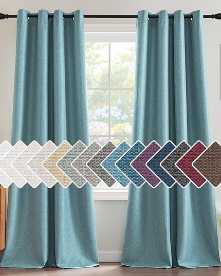 H.VERSAILTEX Linen Blackout Curtain 84 Inches Long for Bedroom/Living Room Thermal Insulated Grommet Linen Curtain Drapes Primitive Textured Burlap Effect Window Drapes 1 Panel, Heather Eggshell Blue