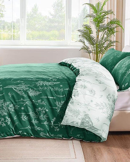 Love's cabin Emerald Twin Comforter Set - Twin XL Size Comforter Set Dorm Bedding, 2 Pieces Cute Floral Bedding, Soft Reversible Flowers Comforter, 1 Comforter & 1 Pillow Sham