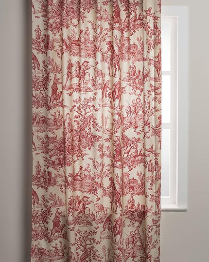 Maison d' Hermine Curtains for Living Room 100% Cotton 124 inch Length Two Panels Light Filtering Toile Curtains for Bedroom Windows with Rod and Loop Pockets Drapes (The Miller Red, 50" W x 124" L)