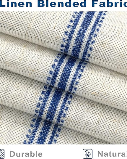 DriftAway Farmhouse Linen Blend Blackout Curtains 36 Inches Long for Bedroom Vertical Striped Printed Linen Curtains Thermal Insulated Lined Treatments for Living Room 2 Panels W52 x L36 Navy
