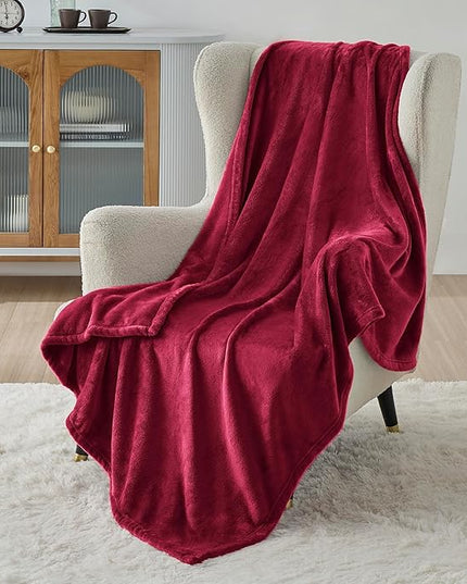 Bedsure GentleSoft Fleece Throw XL Blanket Red - 300GSM Soft Lightweight Plush Cozy Blankets for Bed, Sofa, Couch, Travel, Camping, 50x70 inches