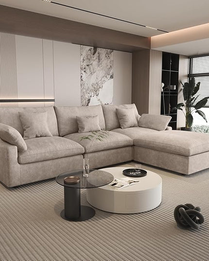 WJShome 120" Cloud Modular Sectional Sofa Couch for Living Room,L Shaped Sofas with Ottoman,Down Filled Modular Sectional Sofa,Convertible 4 Seater, Covers Washable&Replaceable