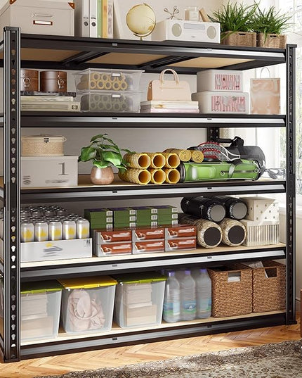 2800 LBS Garage Shelving 72.2" H Garage Storage Shelves, 5 Tier Adjustable Shelving Unit, Storage Shelves for Storage, Basement, Warehouse, Pantry, Kitchen, 48.1" W x 24.1" D x 72.2" H, Black