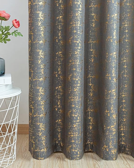 Taisier Home 95" Dark Grey Gold Curtains - Sparkling Geometric Dots Blackout Drapes, Set of 2 Shimmering Linen Panels for Bedroom Windows,Dark Grey and Gold