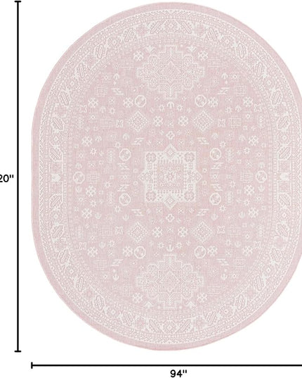 Rugs.com Outdoor Aztec Collection Rug – 8' x 10' Oval Pink Flatweave Rug Perfect for Living Rooms, Large Dining Rooms, Open Floorplans