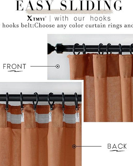 XTMYI Burnt Orange Curtans 63 Inch Length for Bedroom,Sheer Linen Light Filtering Fall Autumn Farmhouse Drapes for Living Room Decor