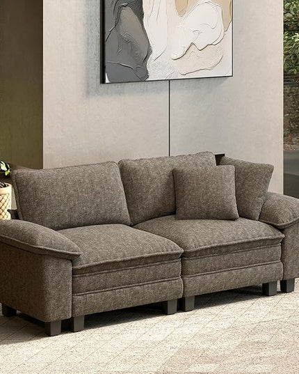 HERA'S HOUSE 88" Modular Sectional Sofa, Loveseat Couches for Living Room, Comfy Cloud Couch 2-Seater Deep Seat Sofa with Throw Pillow, Chenille Ash