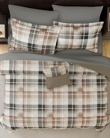 MaiRêve Comforter Set Full Size Khaki, Classic Farmhouse Bedding Set Bed in a Bag 7 Pieces, Lightweight All Season Comforter Set with Sheets, Pillowcases & Shams