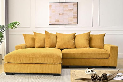 Luxe Oversized Two-Piece Sectional Couches for Living Room, 102.4-Inch L Shaped Sofa with Chaise, Upholstered with Corduroy Fabric, Ginger Yellow -Left Facing