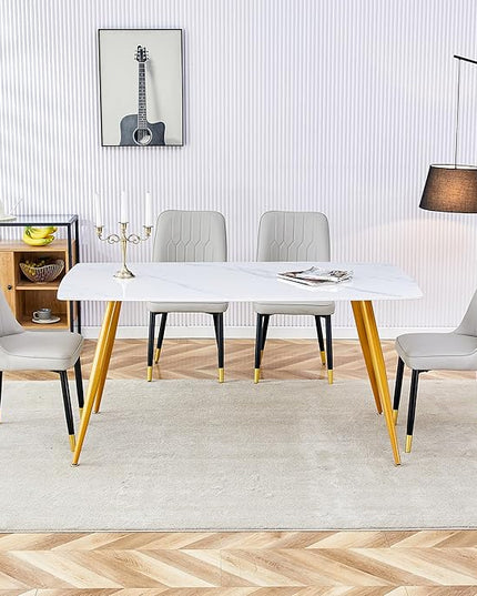 5 Piece Dining Table Set, 4 Chair Dining Table Set, Sintered Stone Kitchen Table Top and Modern Chairs Set of 4 for Kitchen Dining Room