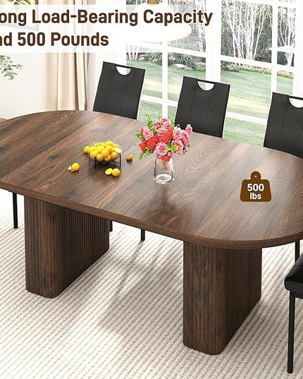 70.8 in Dining Table for 4 5 6 | Modern Walnut Rectangular Kitchen Table W/Waterproof Wood Tabletop,Farmhouse Long Dining Room Tables W/Foot Pads&Wood Strip Base for Kitchen Living Room