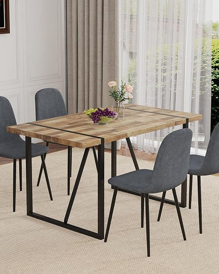 Dining Table Set for 4，Dinner Table Set for 4，55'' Kitchen Table and PU Leather Chairs Set of 4, 5 Piece Dining Table Set for Kitchen Dining Room