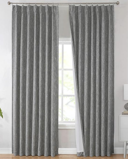 Vision Home Charcoal Grey Pinch Pleated Full Blackout Curtains Room Darkening Window Curtains for Living Room Bedroom Thermal Insulated Pinch Pleated Drapes with Hooks Back Tab 2 Panel 40" Wx102 L