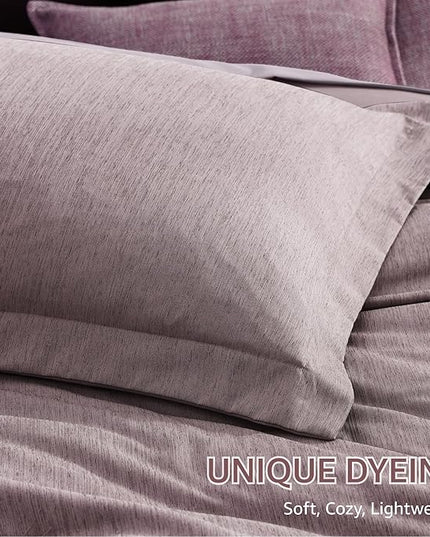 Monbix King Size Comforter Set, Lilac King Size Bedding Set Reversible, King Comforter Set 7 Pieces, Cationic Dyeing Bed in a Bag with Comforter, Sheets, Pillowcases & Shams