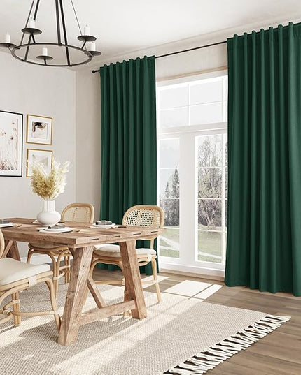 Guken Dark Green Blackout Curtains 120 Inch Length 2 Panels Set for Living Room Bedroom Back Tab Thermal Insulated 100% Black Out Linen Drapes Christmas Decor 52x120 Long