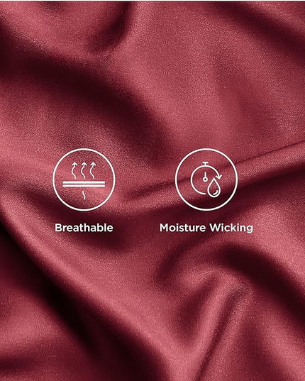 Bedsure Cooling Sheets Twin, Rayon Derived from Bamboo, Breathable & Soft Twin Sheets Set, Deep Pocket Up to 16 Inches, Hotel Luxury Silky Bedding for Hot Sleepers, Burgundy