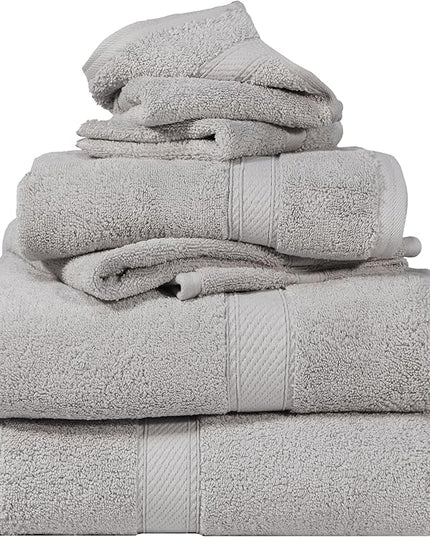 Superior Egyptian Cotton Pile 6 Piece Towel Set, Includes 2 Bath, 2 Hand, 2 Face Towels/Washcloths, Ultra Soft Luxury Towels, Thick Plush Essentials, Guest Bath, Spa, Hotel Bathroom, Silver