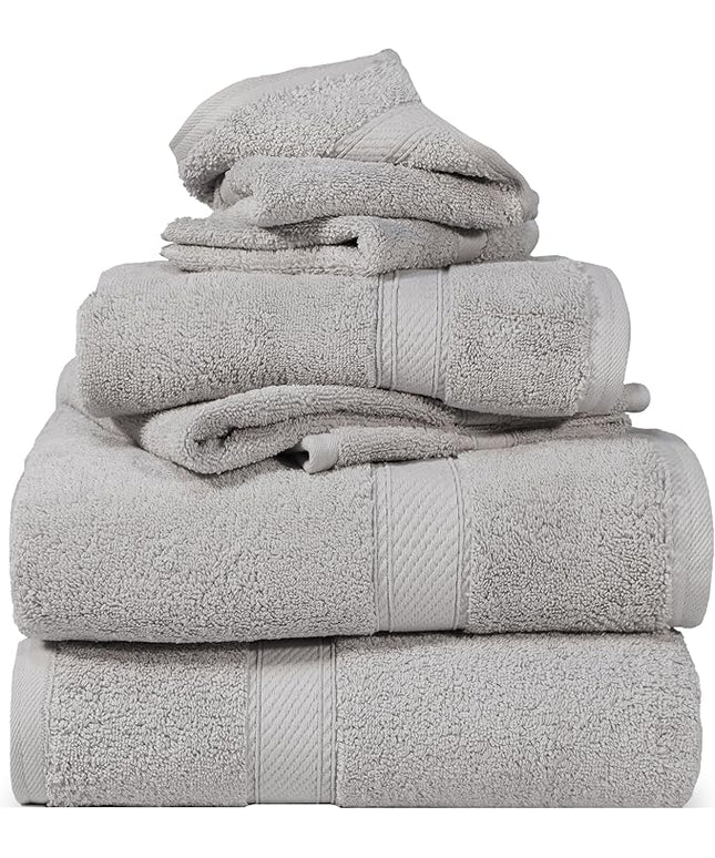 Superior Egyptian Cotton Pile 6 Piece Towel Set, Includes 2 Bath, 2 Hand, 2 Face Towels/Washcloths, Ultra Soft Luxury Towels, Thick Plush Essentials, Guest Bath, Spa, Hotel Bathroom, Silver