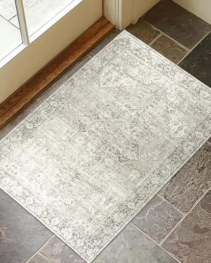 ReaLife Rugs Machine Washable Area Rug - Living Room Bedroom Bathroom Kitchen Entryway Office - Padded Crease Free Stain Resistant Premium - Boho Farmhouse Vintage- Lyle- Beige Ivory- 2'x 3'