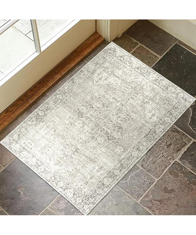 ReaLife Rugs Machine Washable Area Rug - Living Room Bedroom Bathroom Kitchen Entryway Office - Padded Crease Free Stain Resistant Premium - Boho Farmhouse Vintage- Lyle- Beige Ivory- 2'x 3'