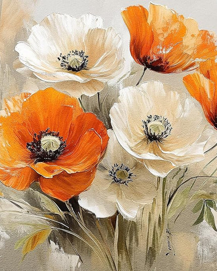Large Floral Wall Art for Living Room, Gold Framed Orange White Flower Canvas Painting Prints Artwork, Modern Elegant Country Watercolor Flowers Picture for Bedroom Hallway Office Wall Decor, 20x40 In