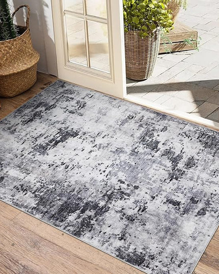 Modern Abstract 2x3 Area Rug Non Slip Non Shedding Low Pile Stain Resistant Rug for Entryway Kitchen Bedroom,Grey