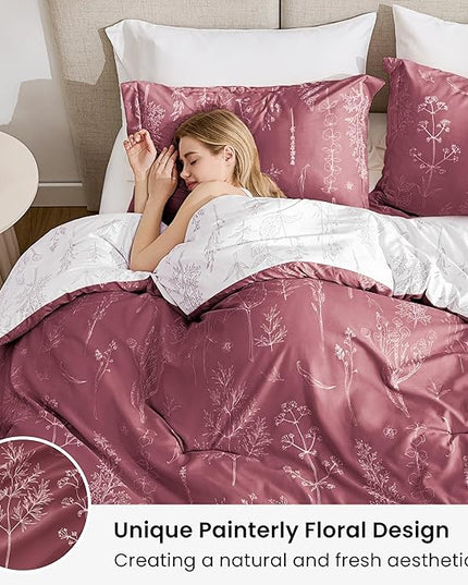 Love's cabin Vintage Rose Twin Comforter Set - Twin XL Size Comforter Set Dorm Bedding, 2 Pieces Cute Floral Bedding, Reversible Flowers Comforter, 1 Comforter & 1 Pillow Sham