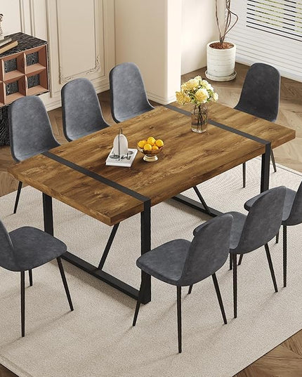 Dining Table Set for 8, Modern 71'' Dark Wood Dining Table and Fabric Dining Chairs Set of 8,Table and Chairs Set of 8,Ideal for Kitchen Dining Room