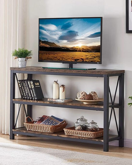 BON AUGURE Industrial Sofa Console Table for Entryway, 3 Tier Foyer Table for Hallway, Rustic Hall Tables Behind Couch (47 Inch, Rustic Brown)