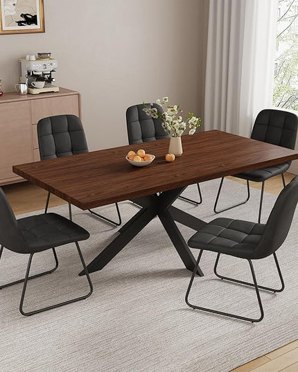 ZckyCine 7-Piece Dining Table Set with 51"-67" Extendable Walnut Wood Table and 6 PU Leather Chairs, Modern Rectangular Kitchen Table Set with Metal Legs, Seats 6, Easy Assembly