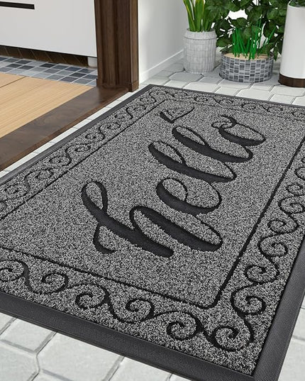 Yimobra Welcome Mats for Front Door 29.5x17, Heavy Duty Waterproof Outdoor Door Mat Outside Entrance, Non-Slip Low Profile Indoor Entryway Mat for Garage Patio, Black Gray