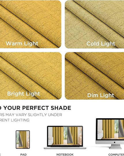Joydeco Blackout Curtains for Bedroom - 100% Light Blocking 2 Panels Set Yellow Drapes 66" W x 96" L, Thermal Insulated Room Darkening Curtains, Linen Textured for Living Room, Rod Pocket & Back Tabs