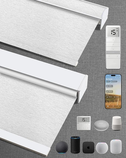Kincmo Motorized Blinds with Remote,100% Blackout Motorized Roller Shades Work with Apple Homekit,Alexa,Google, Custom Electric Blinds with App,Voice Control (Atlantic Striped Grey)