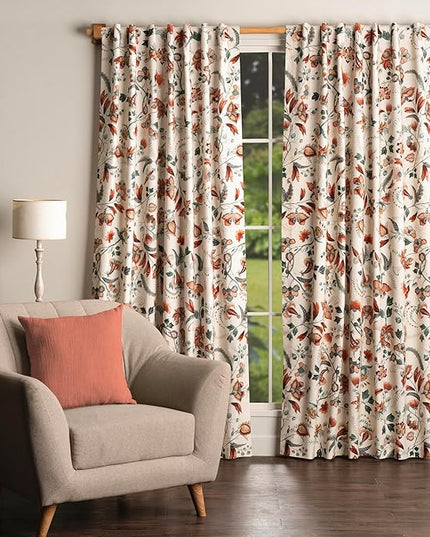 Maison d' Hermine Curtains for Living Room 100% Cotton 96 inch Length One Panel Light Filtering Curtains for Bedroom Windows with Rod and Loop Pockets Drapes (Dalida Beige, 50" W x 96" L)