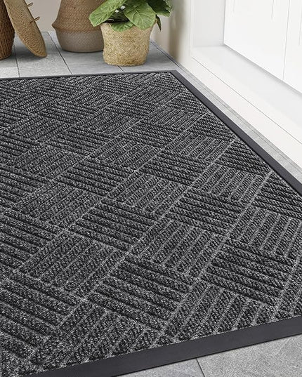 Smiry Front Door Mat Outside Entrance, Heavy Duty Outdoor Indoor Natural Rubber Doormat, Non Slip, Trap Dirt and Moisture, Easy Clean, Low Profile Patio Porch Entryway Mat, 47x32, Light Grey